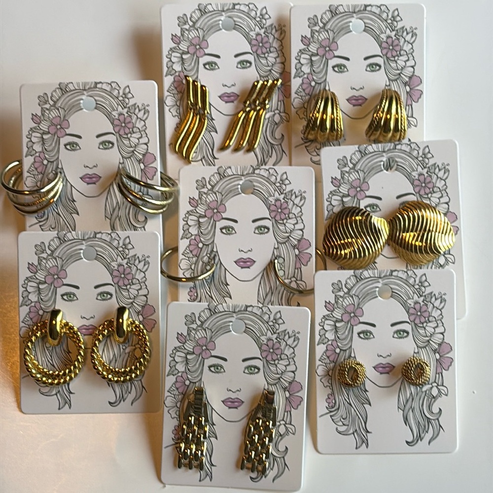 8 pair pierced earring bundle gold tone